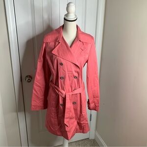 Garnet Hill pink double breasted‎ belted trench coat size large women’s
